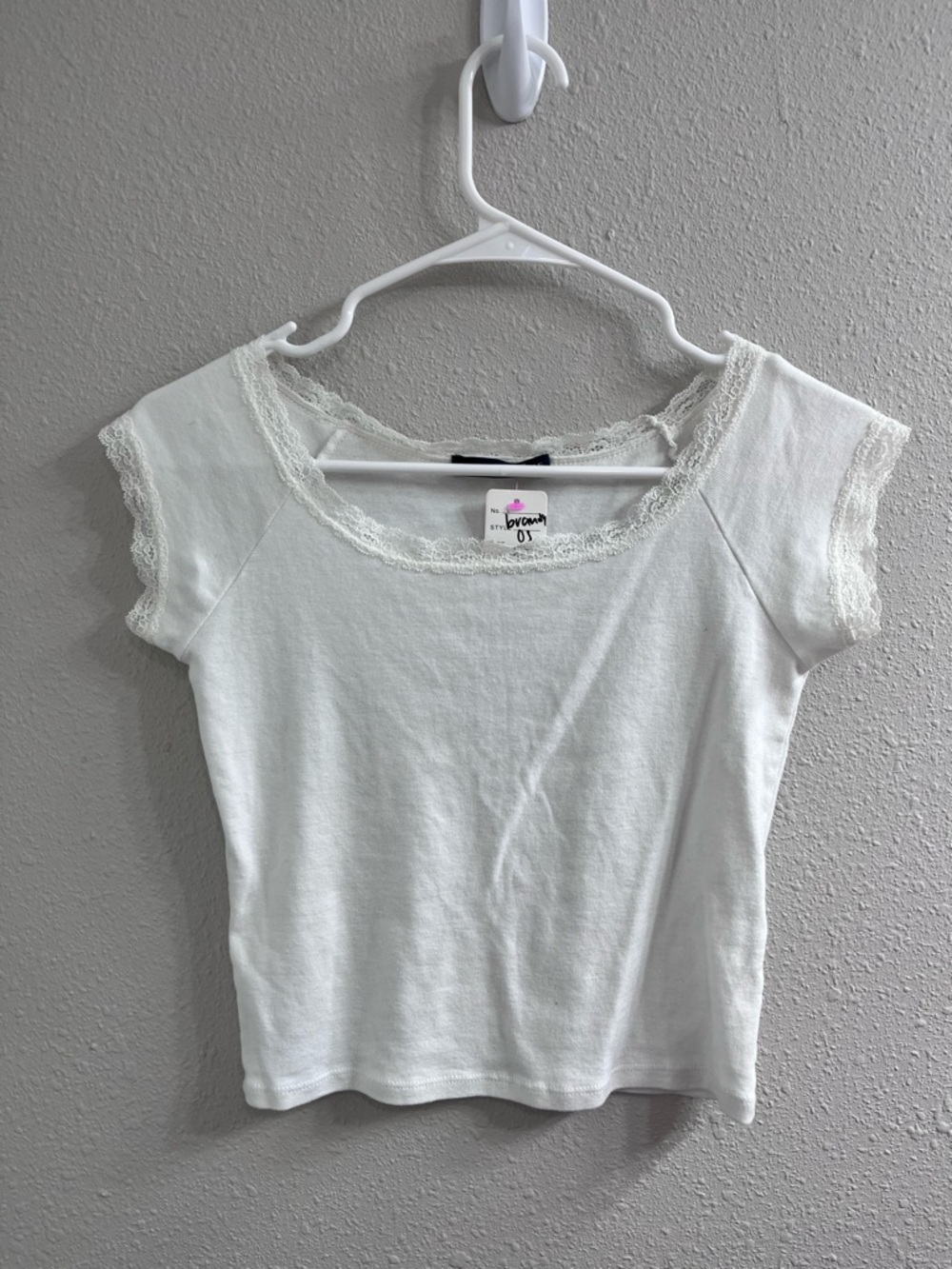 White Lace-Trim Short Sleeve Top - Unknown Brand
